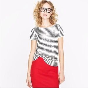 J. Crew Black and White Sequin Striped Tee